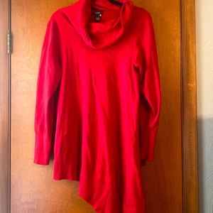 Long red sparkly sweater